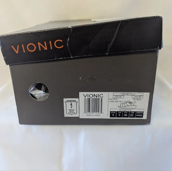 Vionic Tami Pacific Black Metallic Sandals Women's 5 Wide New - Picture 2 of 12
